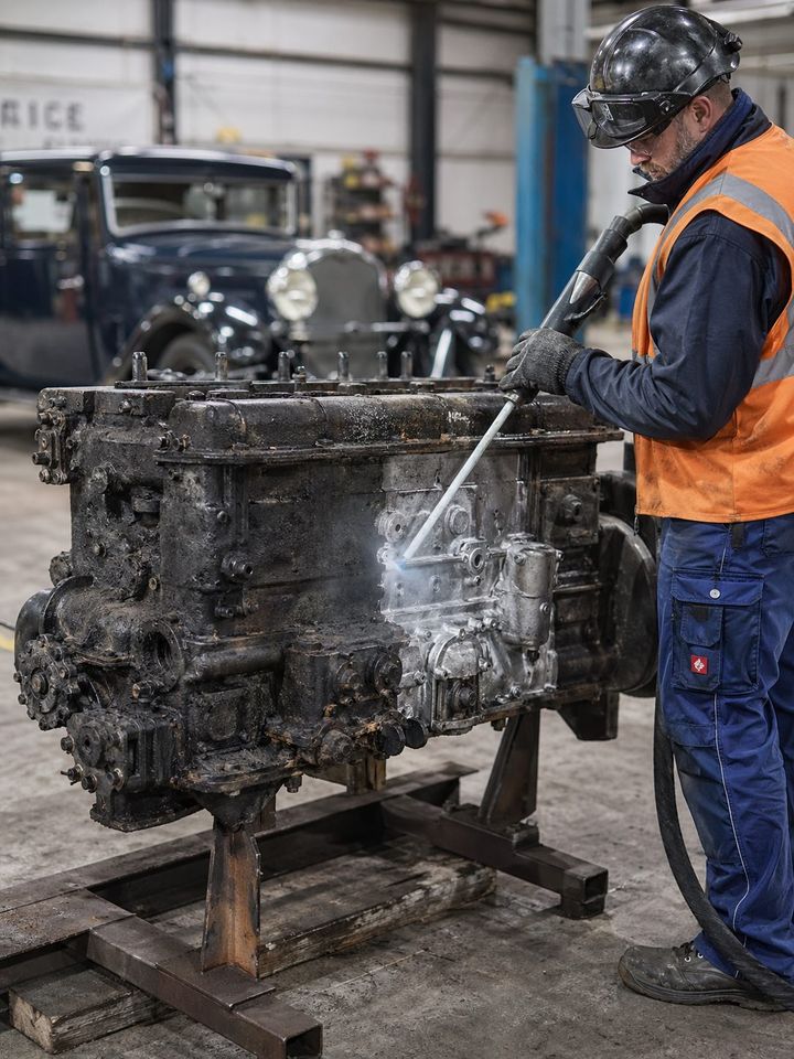 Trockeneisreinigung Oldtimer-Motor